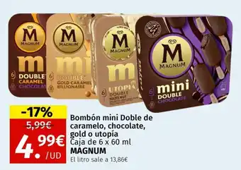 Maskom Supermercados MAGNUM Bombón mini Doble de caramelo chocolate gold o utopia oferta