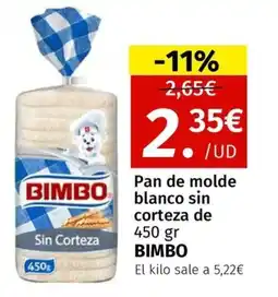 Maskom Supermercados BIMBO Pan de molde blanco sin corteza de oferta