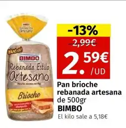 Maskom Supermercados BIMBO Pan brioche rebanada artesana oferta