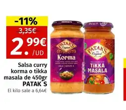Maskom Supermercados PATAK'S Salsa curry korma o tikka masala oferta