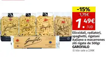 Maskom Supermercados GAROFALO Elicoidali, radiatori, spaghetti, rigatoni italiano o macarrones ziti rigate oferta