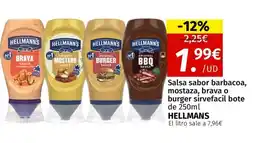 Maskom Supermercados HELLMANN'S Salsa sabor barbacoa mostaza brava o burger sirvefacil bote oferta