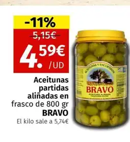 Maskom Supermercados BRAVO Aceitunas partidas aliñadas en oferta
