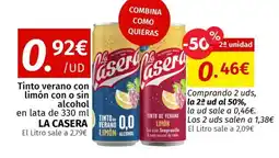 Maskom Supermercados LA CASERA Tinto verano con limón con o sin alcohol oferta