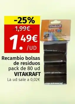 Maskom Supermercados VITAKRAFT Recambio bolsas de residuos oferta