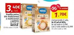 Maskom Supermercados NESTLE Papilla polvo 0% multicereal o multicereal y galleta oferta