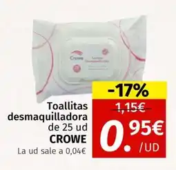 Maskom Supermercados CROWE Toallitas desmaquilladora oferta