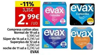 Maskom Supermercados EVAX Compresa cotton alas Normal oferta