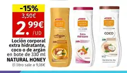 Maskom Supermercados NATURAL HONEY Loción corporal extra hidratante, coco o de argám oferta