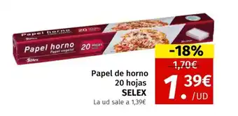 Maskom Supermercados SELEX Papel de horno 20 hojas oferta
