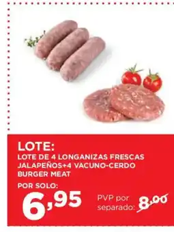 Alimerka Lote de 4 longanizas frescas jalapeños+4 vacuno-cerdo burger meat oferta
