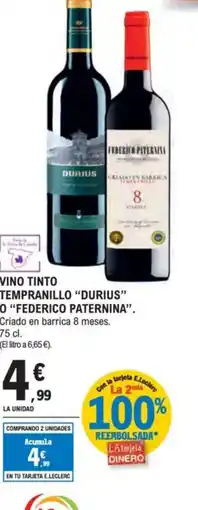 E.Leclerc DURIUS O FEDERICO PATERNINA Vino tinto tempranillo oferta