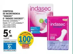 E.Leclerc INDASEC O INDASEC DISCREET Compresa de incontinencia oferta