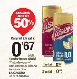 SPAR Fragadis La casera - tinto de verano amb llimona o llimona sense alcohol oferta