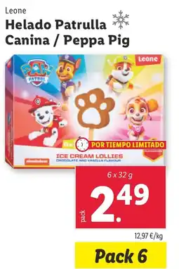 Lidl LEONE Helado Patrulla Canina Peppa Pig oferta