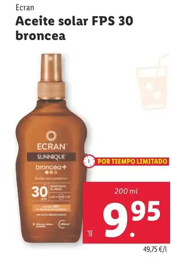 Lidl ECRAN Aceite solar FPS 30 broncea oferta
