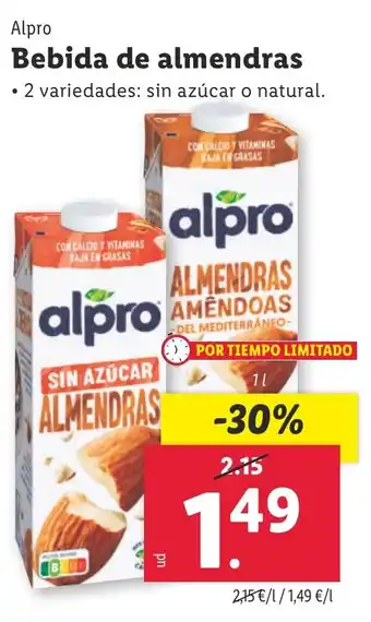 Lidl ALPRO Bebida de almendras oferta