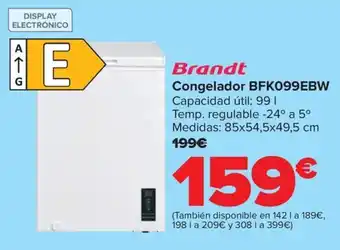 Carrefour BRANDT Congelador BFK099EBW oferta