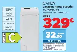 Carrefour CANDY Lavadora carga superior TCA063D3-S oferta