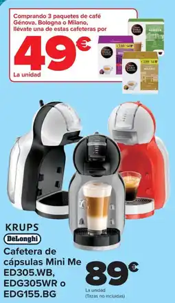 Carrefour KRUPS DELONGHI Cafetera de cápsulas Mini Me ED305.WB, EDG305WR O EDG155.BG oferta