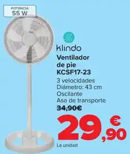 Carrefour KLINDO Ventilador de pie KCSF17-23 oferta
