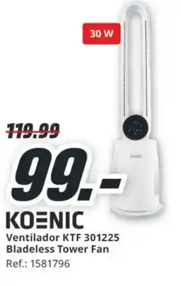 MediaMarkt KOENIC Ventilador KTF 301225 Bladeless Tower Fan oferta
