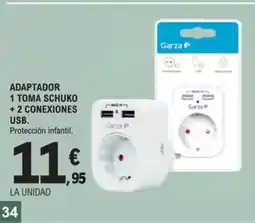 E.Leclerc Adaptador 1 toma schuko + 2 conexiones usb oferta