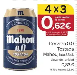 Supermercados El Jamón MAHOU Cerveza 0,0 Tostada oferta