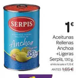 Supermercados El Jamón SERPIS Aceitunas Rellenas Anchoa +Ligeras oferta