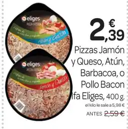 Supermercados El Jamón IFA ELIGES Pizzas Jamón y Queso, Atún, Barbacoa, o Pollo Bacon oferta
