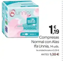 Supermercados El Jamón IFA UNNIA Compresas Normal con Alas oferta