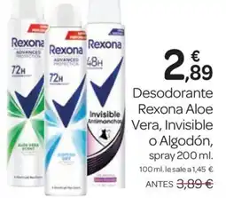 Supermercados El Jamón Desodorante Rexona Aloe Vera, Invisible o Algodón oferta