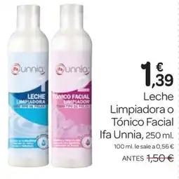 Supermercados El Jamón IFA UNNIA Leche Limpiadora o Tónico Facial oferta
