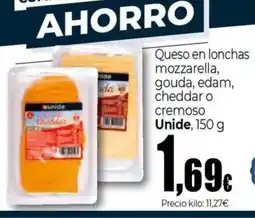 Unide Supermercados UNIDE Queso en lonchas mozzarella, gouda, edam, cheddar o cremoso oferta