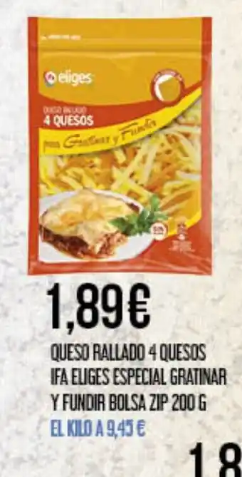 Claudio Queso rallado 4 quesos ifa eliges especial gratinar y fundir bolsa zip oferta