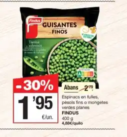 SPAR Fragadis FINDUS Espinacs en fulles, pèsols fins o mongetes verdes planes oferta
