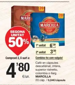 SPAR Fragadis MARCILLA Cafè en capsules descafeinat, intens, superior ristretto, colombia o llarg oferta