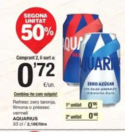 SPAR Fragadis AQUARIUS Refresc zero taronja, llimona o préssec vermell oferta