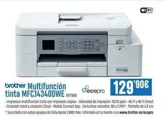 Beep BROTHER Multifunción tinta MFCJ4340DWE BRT1890 oferta
