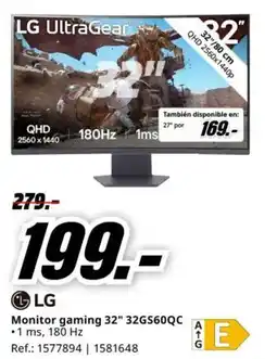 MediaMarkt LG Monitor gaming 32" 32GS60QC oferta