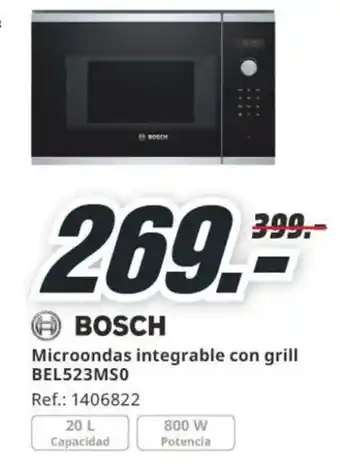 MediaMarkt BOSCH Microondas integrable con grill BEL523MS0 oferta