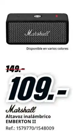 MediaMarkt MARSHALL Altavoz inalámbrico EMBERTON II oferta