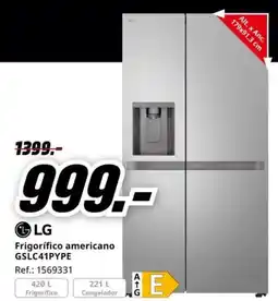 MediaMarkt LG Frigorífico americano GSLC41PYPE oferta