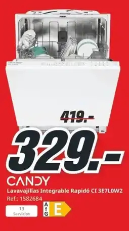 MediaMarkt CANDY Lavavajillas Integrable Rapidó CI 3E7LOW2 oferta