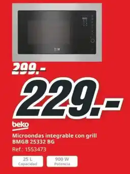 MediaMarkt BEKO Microondas integrable con grill BMGB 25332 BG oferta