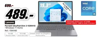 MediaMarkt LENOVO Portátil IdeaPad Slim 3 15IRH10 oferta