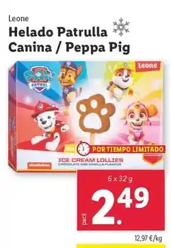 Lidl Leone - helado patrulla canina / peppa pig oferta