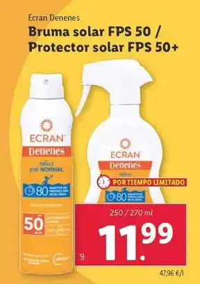 Lidl Ecran denenes - bruma solar fps 50 / protector solar fps 50+ oferta
