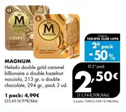 Supermercados Lupa MAGNUM Helado double gold caramel billionaire o double hazelnut nocciola oferta