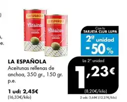 Supermercados Lupa LA ESPAÑOLA Aceitunas rellenas de anchoa oferta